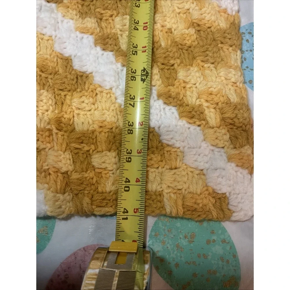 Mustard Yellow and White Acrylic Knitted Throw Blanket with a wave pattern 41x41